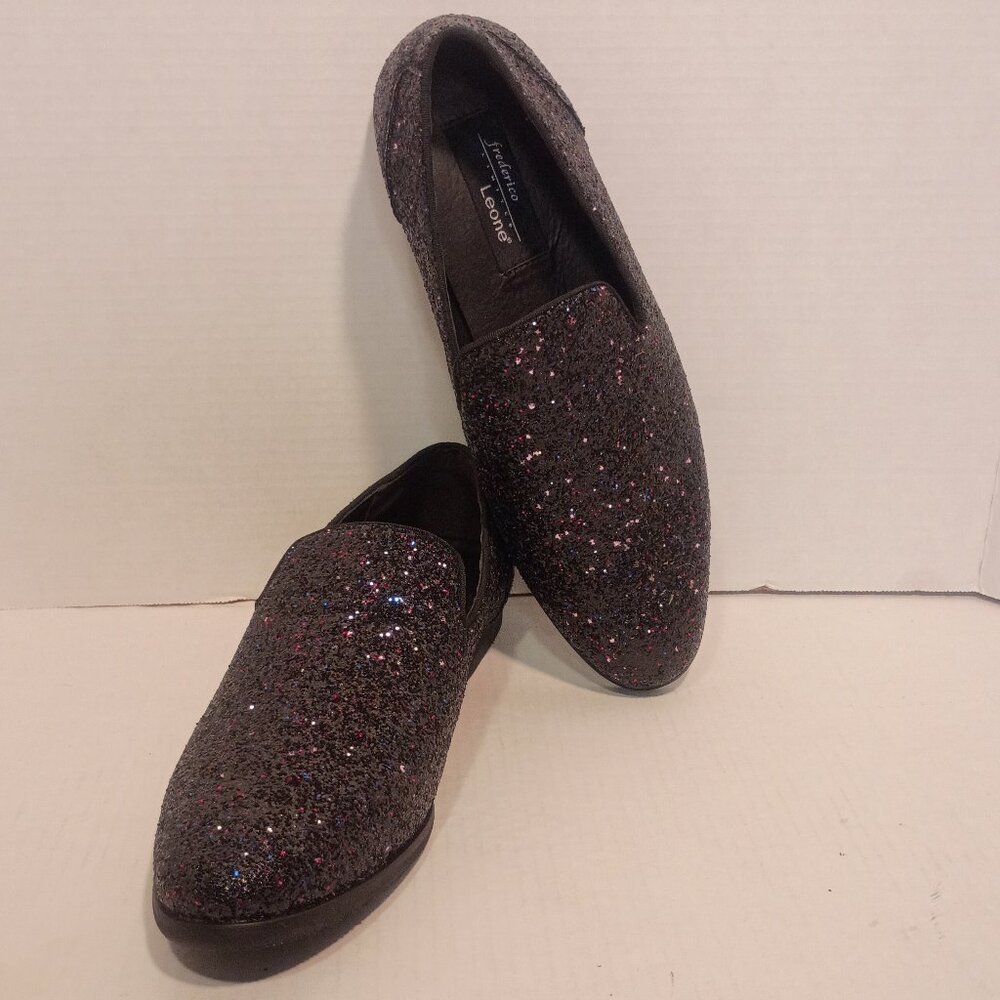 Brand New Frederico Leone Ltd. Men's Sz 11.5 Black Glitter Formal Slip-on Shoes